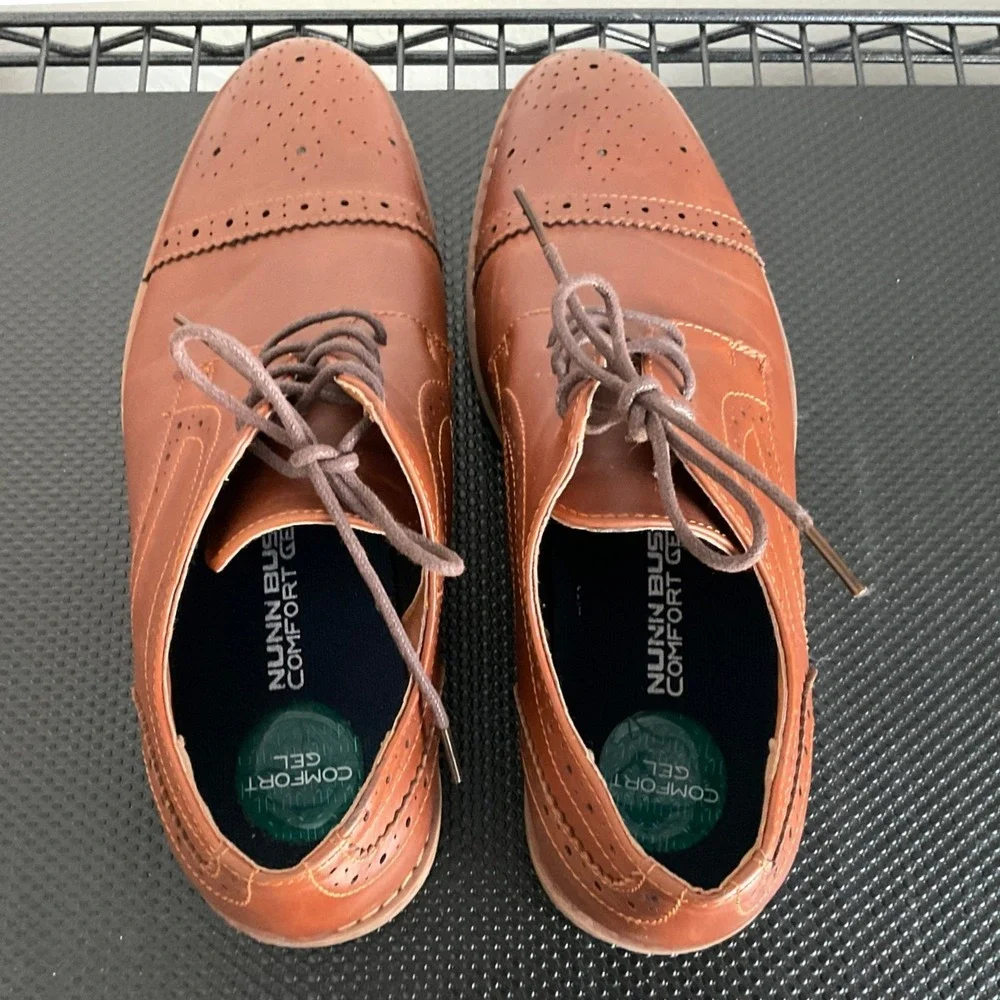 Nunn Bush Mens Comfort Gel Brown Brogue Cap Toe Oxford Dress Shoes 10M